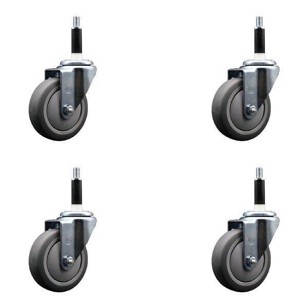 4'' Thermoplastic Rubber Wheel Swivel 7/8'' Expanding Stem Caster Set, 4PK
